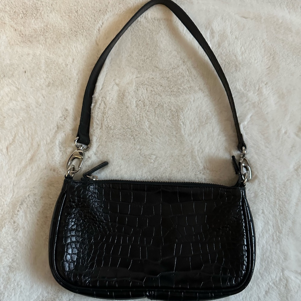 L'Intervalle Black Crocodile Print Purse